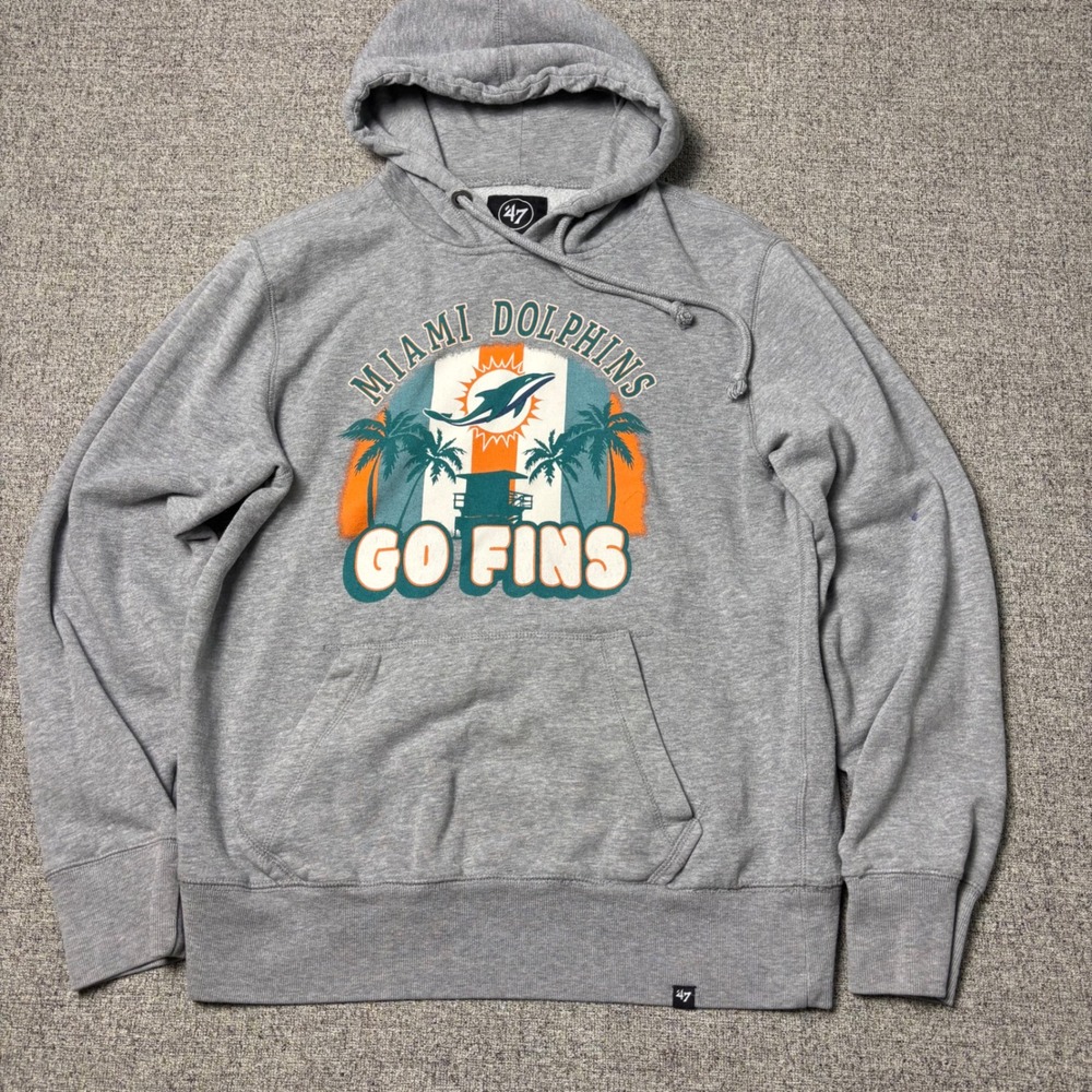 Miami Dolphins Hoodie Mens Small Gray NFL Football Go Fins Graphic 47 Brand